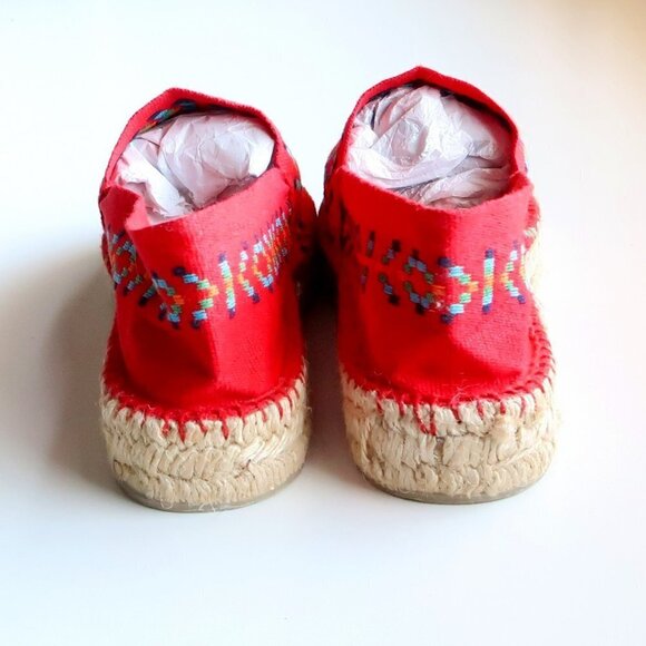 Cousu Main Handmade Red Organic Cotton Canvas Espadrilles Flats Summer Shoes - Picture 6 of 16
